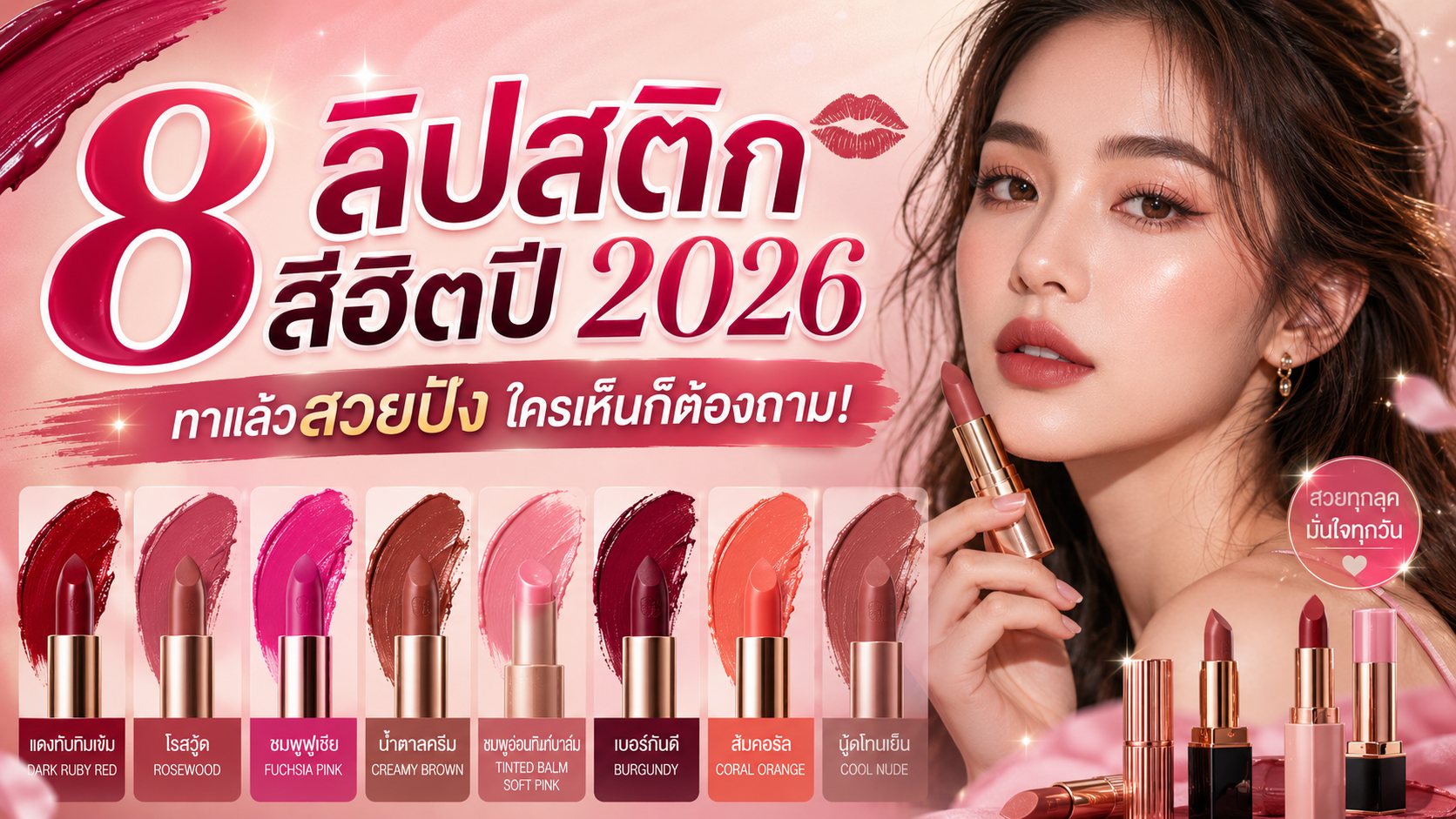 8 ลิปสติกสีฮิตปี 2026 ทาแล้วสวยปัง ใครเห็นก็ต้องถาม!