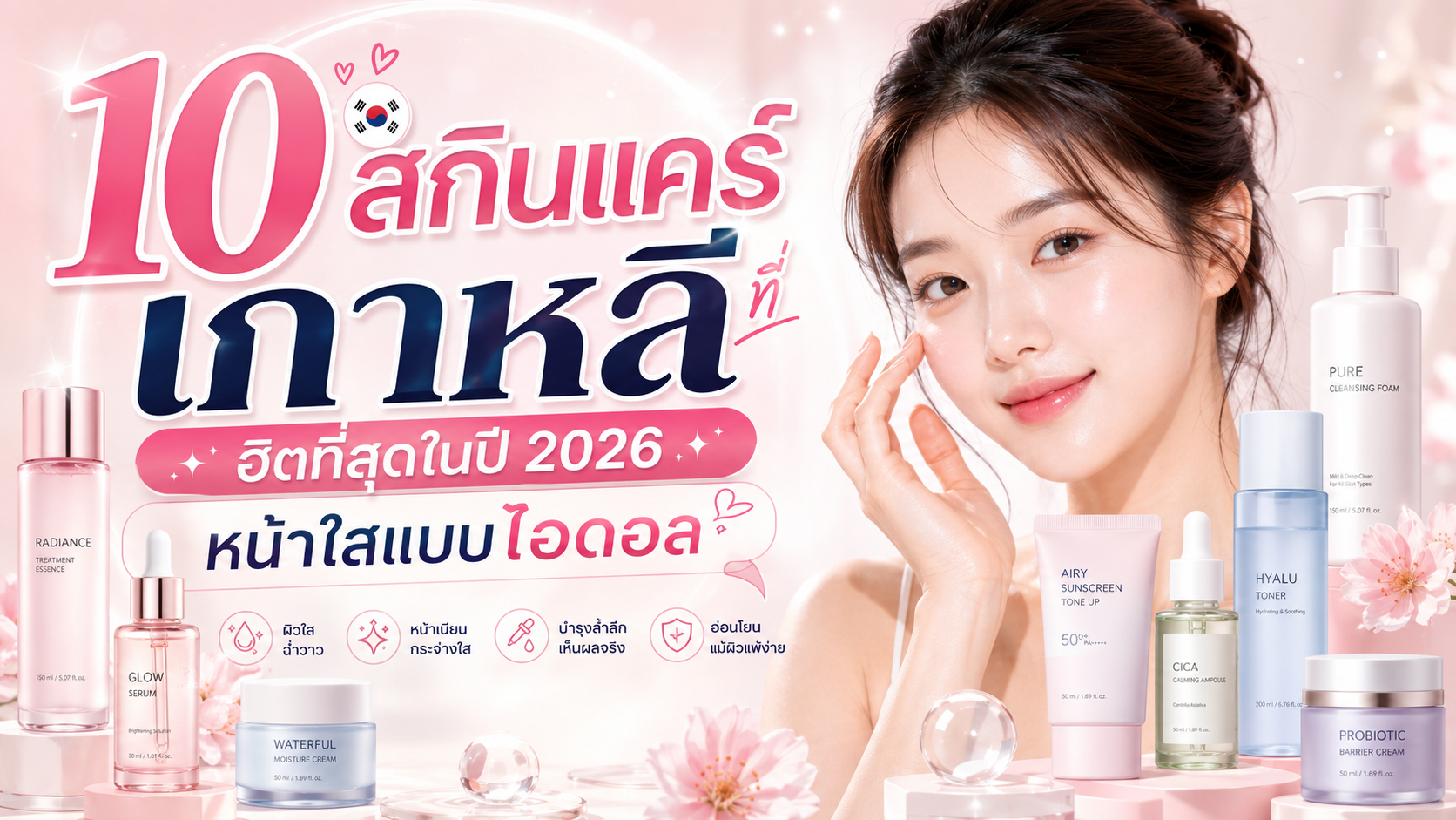 10 สกินแคร์เกาหลีที่ฮิตที่สุดในปี 2026 หน้าใสแบบไอดอล