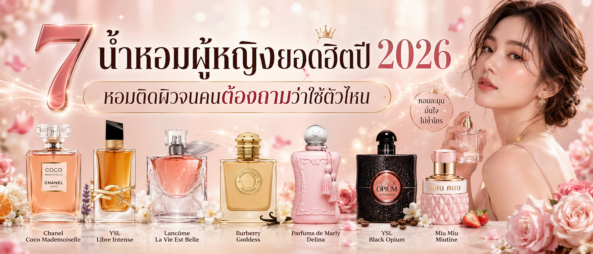 7 น้ำหอมผู้หญิงยอดฮิตปี 2026 หอมติดผิวจนคนต้องถามว่าใช้ตัวไหน
